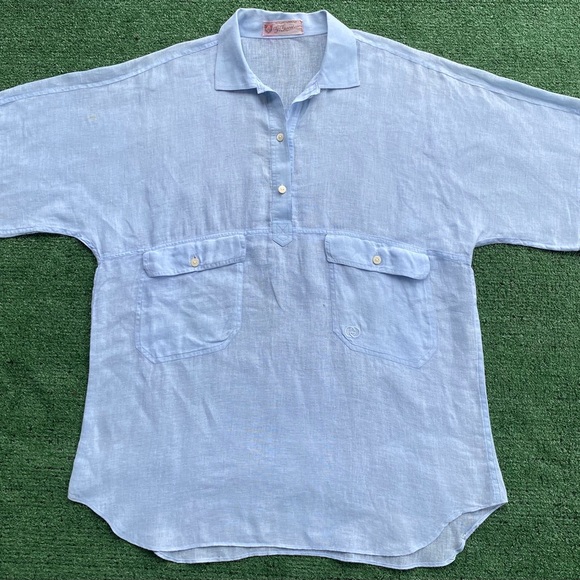 Gucci Other - Vintage Gucci Linen Double G Embroidery 1/3 Button Up Shirt Men’s Size Medium